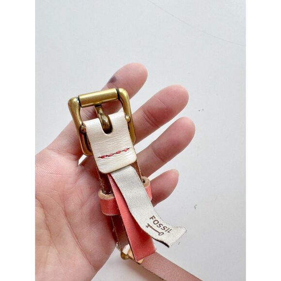 FOSSIL White Coral Pink Tan Leather Brass Buckle Skinny Hip Belt, Size M - Picture 10 of 13